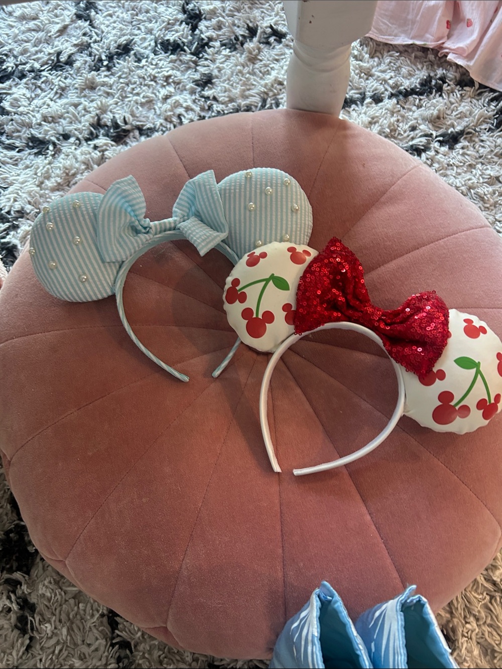 Disney Kids Minnie Ear Headbands - Red Sequin Bow & Light Blue Striped Pair